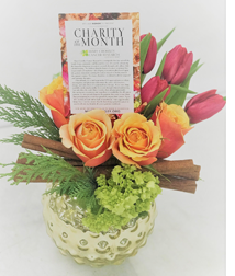 Flowers with Charity of the Month Card Featuring Mary Crowley Cancer Research